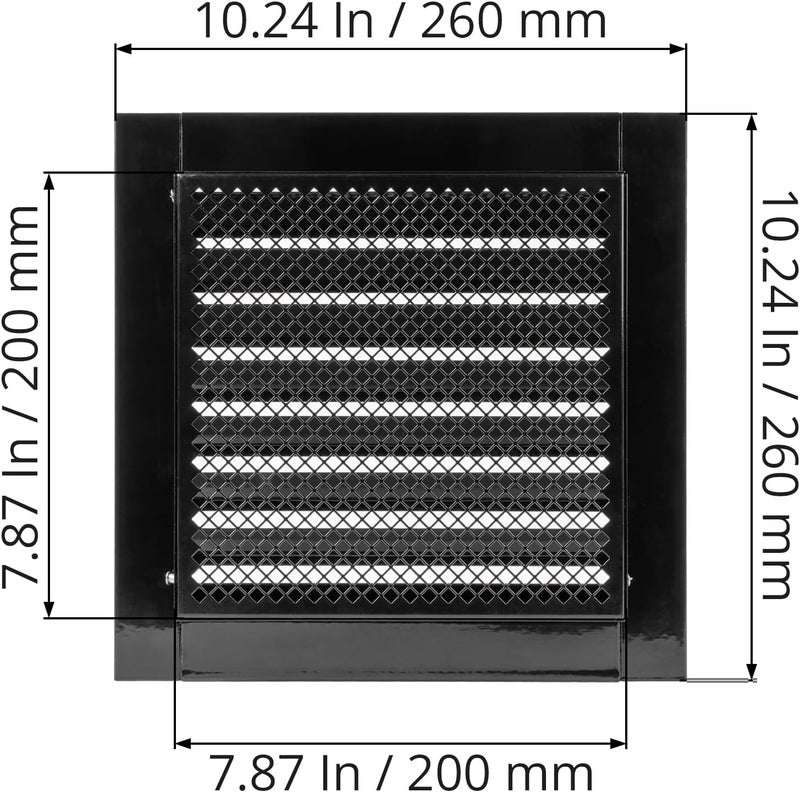 ECOPRO VENT 8" x 8" Inch Square Black Galvanized Steel Ventilation Grille with Metal Mesh (Duct 8" x 8"/Grille 10" x 10") HVAC - Heating, Cooling Air Intake Louvered Vent - Exhaust Outdoor Vent System Duct Cover - Image 5